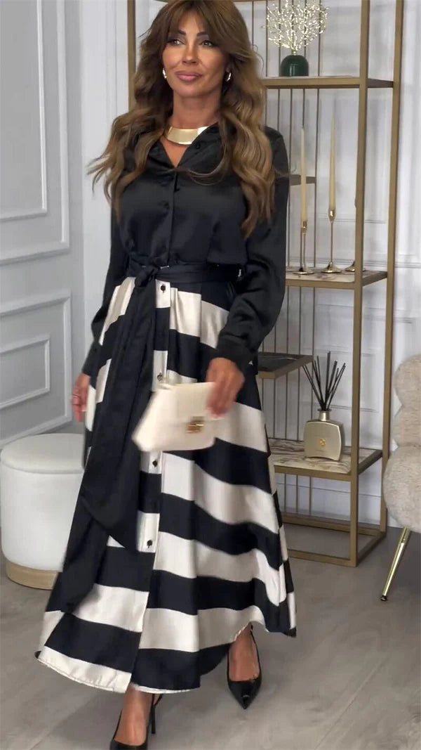 Elegance Striped Lace Dress - BELLAFISTA