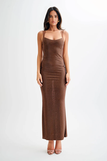 Jasmyn Maxi Dress With Mesh Back - Chocolate
