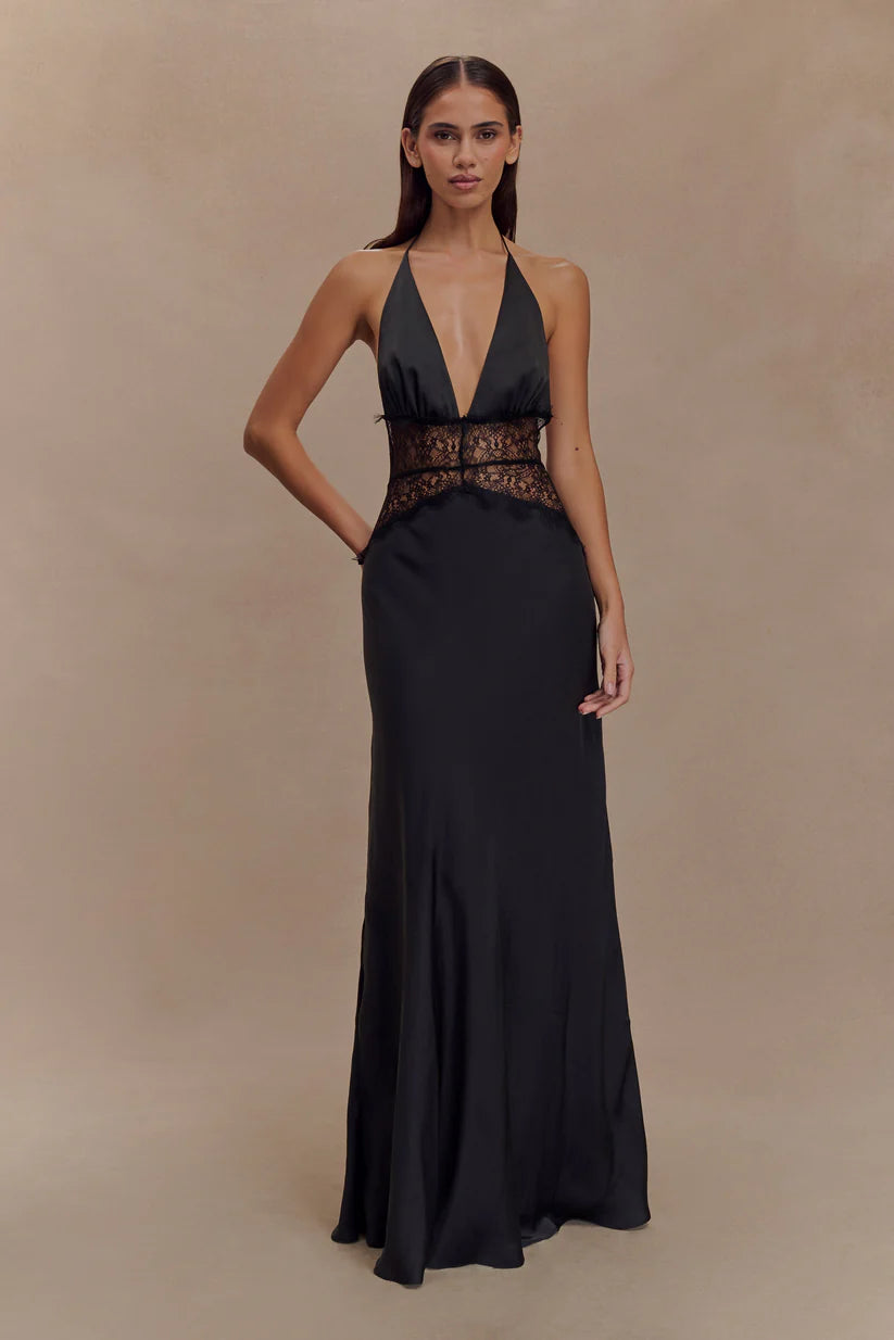 Elara Satin Lace Maxi Dress