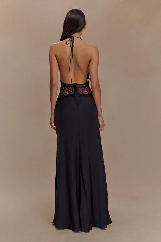 Elara Satin Lace Maxi Dress
