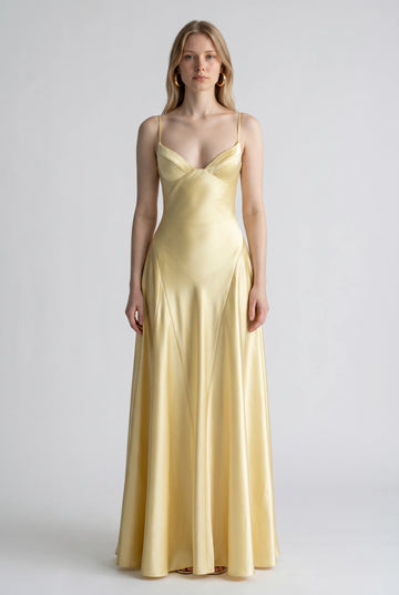 Butter Yellow Slip Bridesmaid Maxi Dress