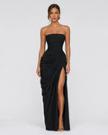 Alessia Strapless Draped Maxi Dress in Black – front view