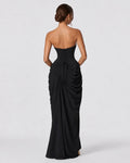 Alessia Strapless Draped Maxi Dress in Black – back view