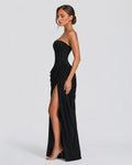 Alessia Strapless Draped Maxi Dress in Black – side view