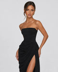 Alessia Strapless Draped Maxi Dress in Black – front detail