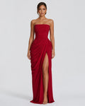 Alessia Strapless Draped Maxi Dress in Burgundy – front view