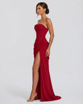 Alessia Strapless Draped Maxi Dress in Burgundy – side view