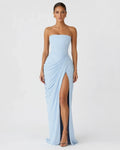 Alessia Strapless Draped Maxi Dress in Light Blue – front view