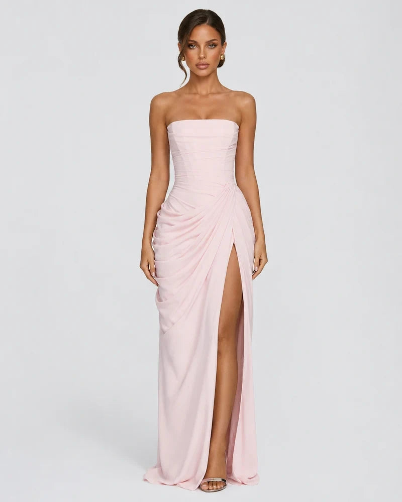 Alessia Strapless Draped Maxi Dress in Light Pink – front view