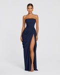 Alessia Strapless Draped Maxi Dress in Navy Blue – front view