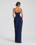 Alessia Strapless Draped Maxi Dress in Navy Blue – back view