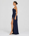 Alessia Strapless Draped Maxi Dress in Navy Blue – side view