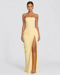 Alessia Strapless Draped Maxi Dress in Yellow – front view