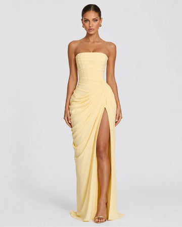 Alessia Strapless Draped Maxi Dress in Yellow – front view
