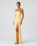 Alessia Strapless Draped Maxi Dress in Yellow – three-quarter view