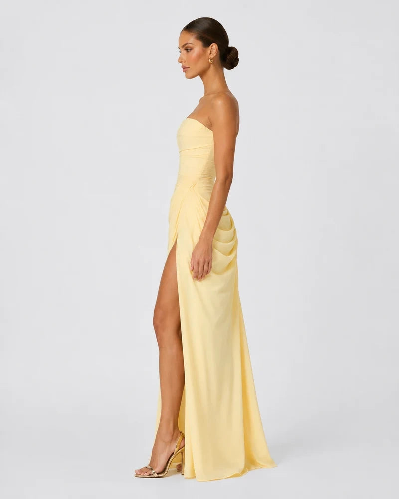 Alessia Strapless Draped Maxi Dress in Yellow – side view