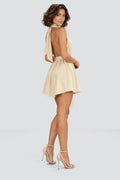 Elodie Halter Mini Dress in Beige – studio three quarter back view