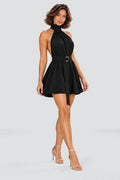 Elodie Halter Mini Dress in Black – studio front view