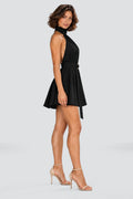 Elodie Halter Mini Dress in Black – studio side view