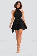 Elodie Halter Mini Dress in Black – studio movement view