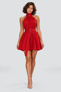 Elodie Halter Mini Dress in Red – studio front view
