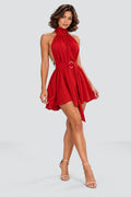 Elodie Halter Mini Dress in Red – studio three quarter view