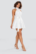 Elodie Halter Mini Dress in White – studio three quarter view