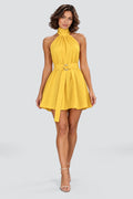 Elodie Halter Mini Dress in Yellow – studio front view