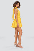 Elodie Halter Mini Dress in Yellow – studio side view