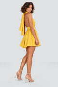 Elodie Halter Mini Dress in Yellow – studio three quarter back view