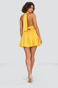 Elodie Halter Mini Dress in Yellow – studio back view
