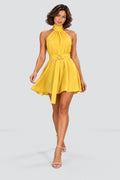 Elodie Halter Mini Dress in Yellow – studio movement view