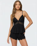 Luna Lace Cami & Shorts Set in Black – front view