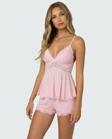 Luna Lace Cami & Shorts Set in Blush Pink – front view