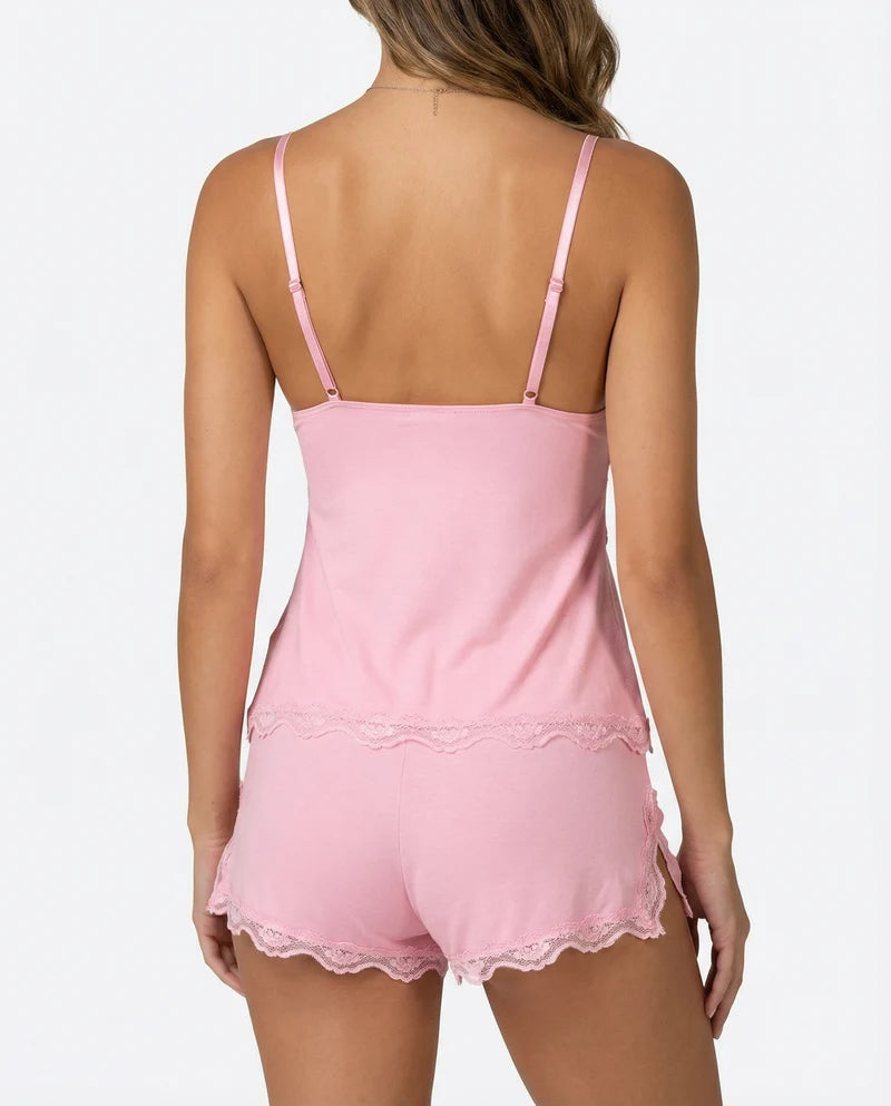 Luna Lace Cami & Shorts Set in Blush Pink – back view