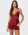 Luna Lace Cami & Shorts Set in Burgundy – front view