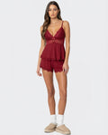 Luna Lace Cami & Shorts Set in Burgundy – full view