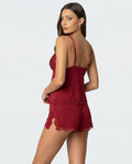 Luna Lace Cami & Shorts Set in Burgundy – back view