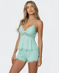 Luna Lace Cami & Shorts Set in Mint – three-quarter view