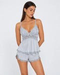 Luna Lace Cami & Shorts Set in Powder Blue – front detail