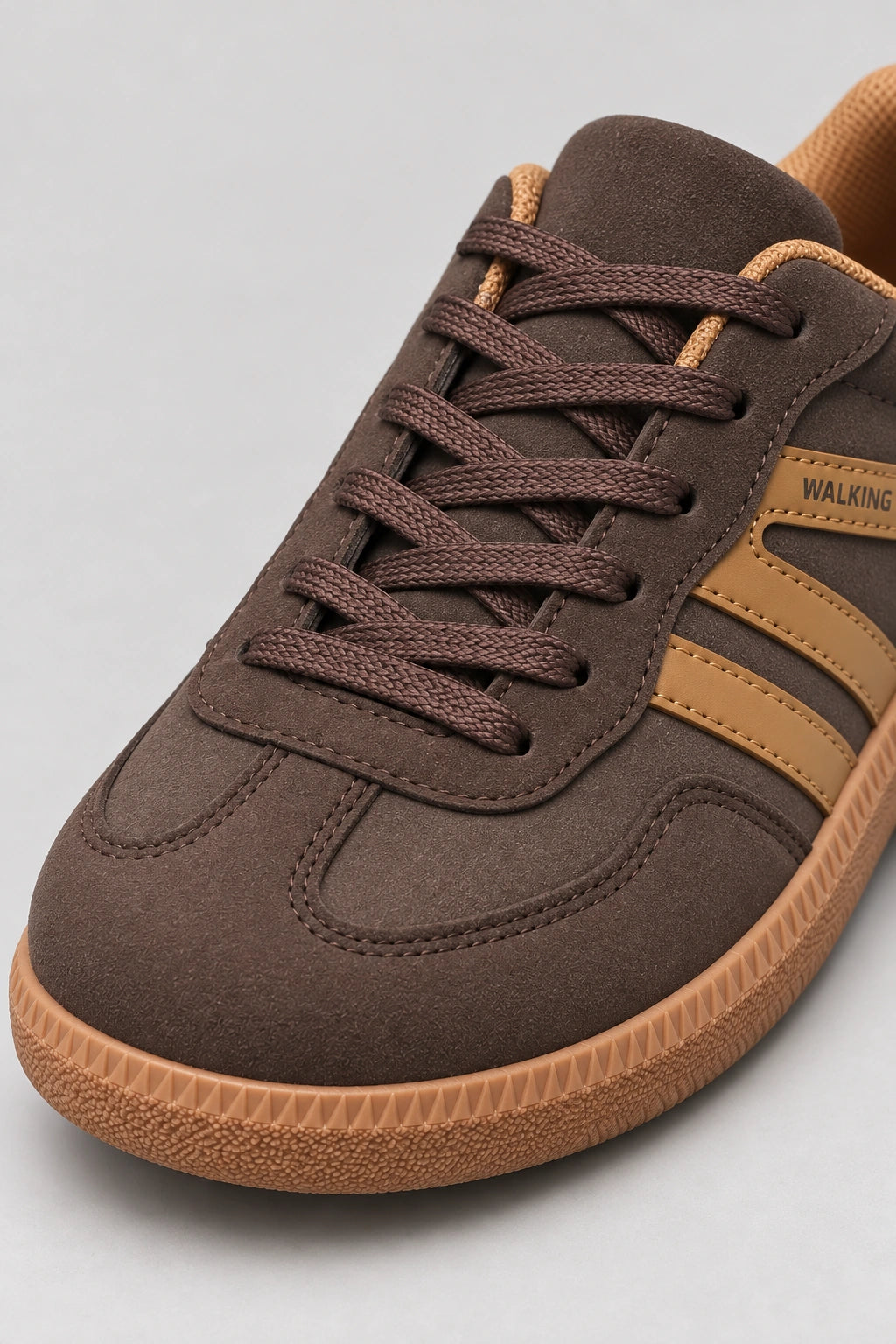 Mila Walking Sneakers in Brown – toe laces detail