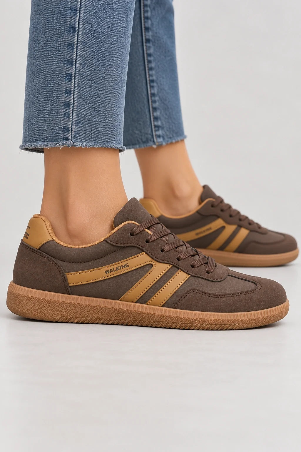 Mila Walking Sneakers in Brown – model side profile