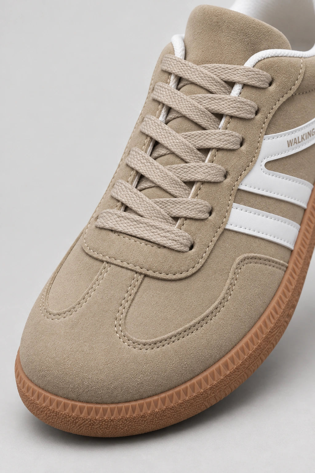 Mila Walking Sneakers in Khaki – toe laces detail