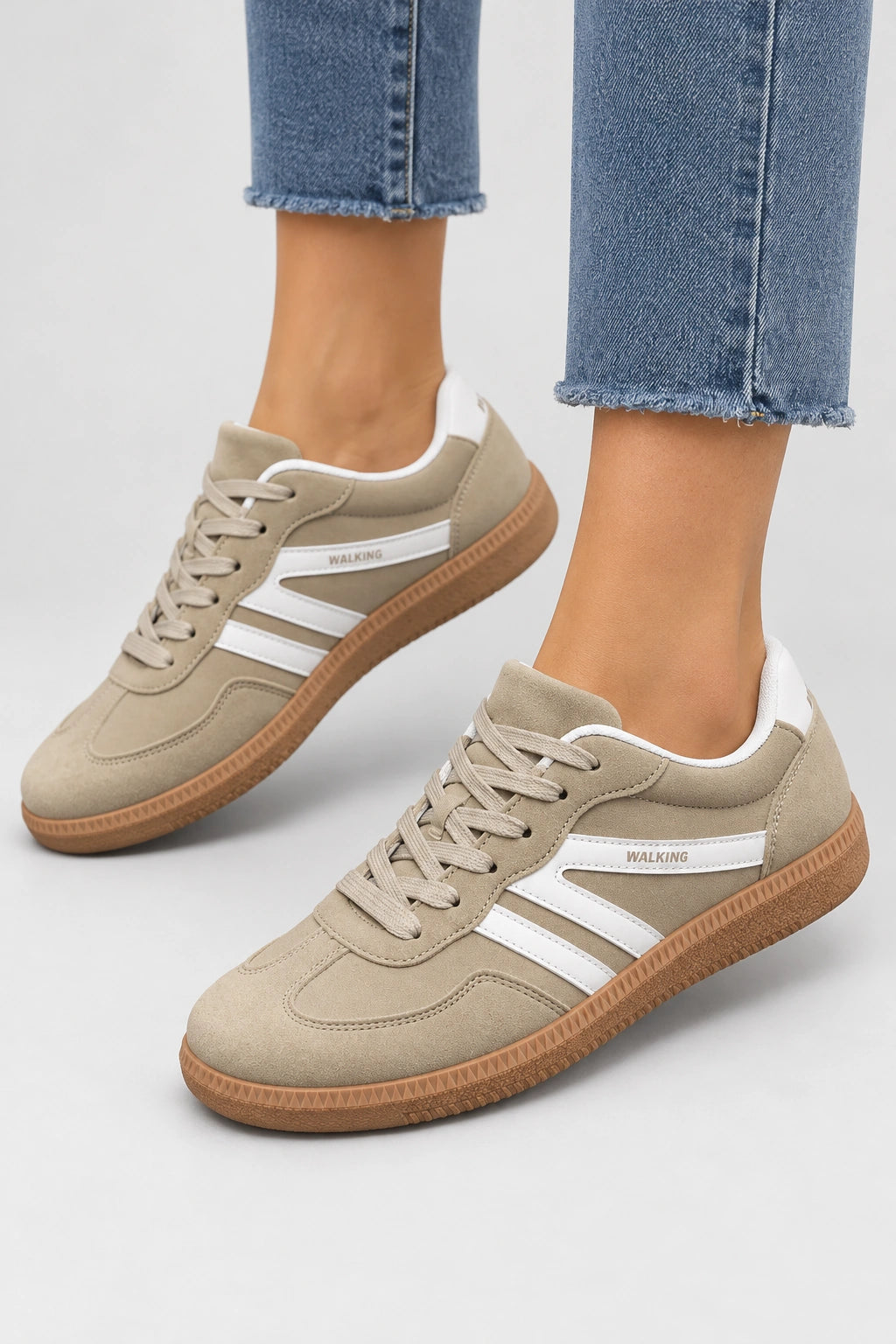 Mila Walking Sneakers in Khaki – model standing