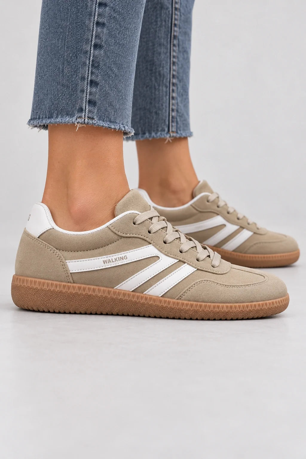 Mila Walking Sneakers in Khaki – model side profile