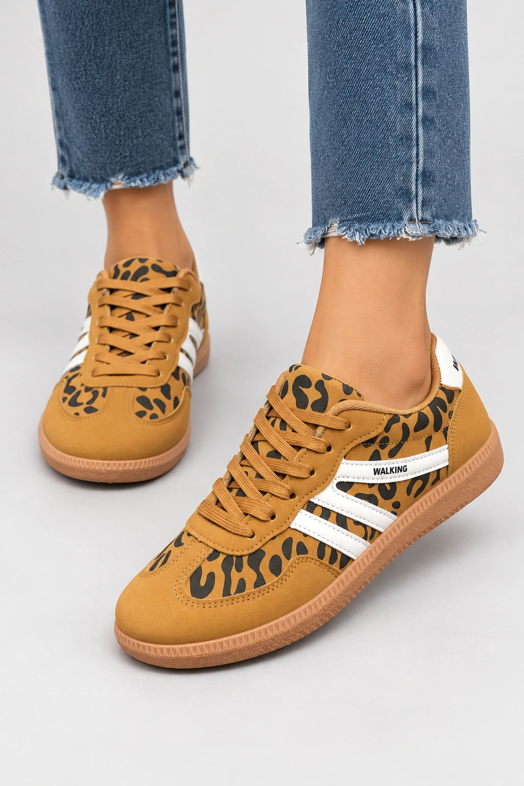 Mila Walking Sneakers in Leopard – model standing
