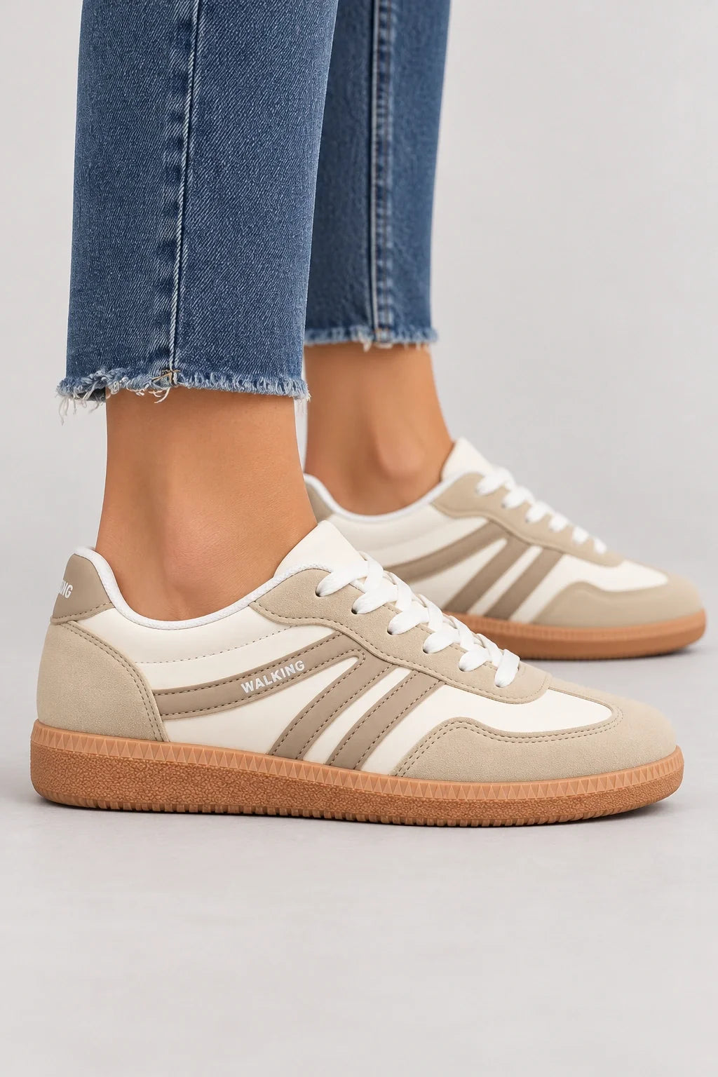 Mila Walking Sneakers in White – model side profile