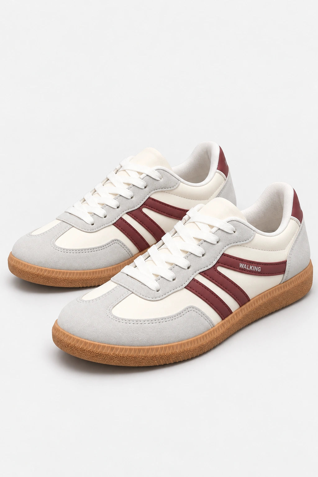 Mila Walking Sneakers in Wine Red – pair three quarter