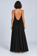Sienna Open Back Maxi Dress in Black – studio back view