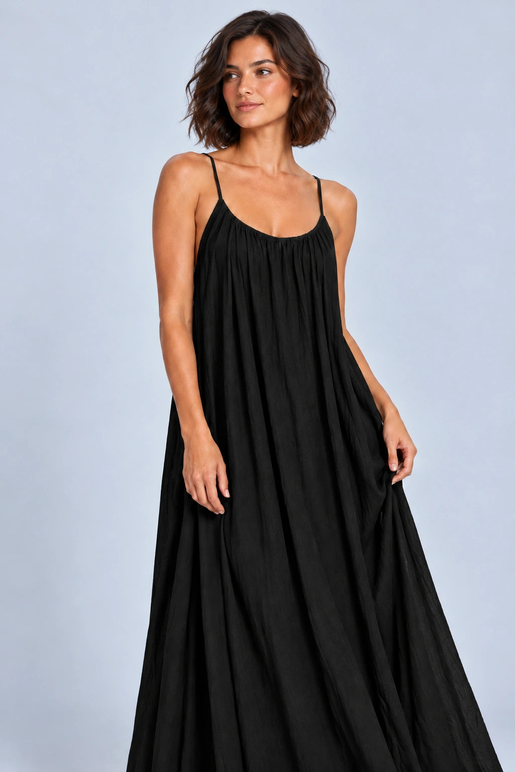 Sienna Open Back Maxi Dress in Black – studio detail